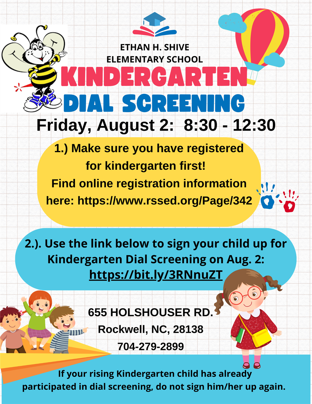  Kindergarten Dial Screening Sign-up for August 2nd - 8:30-11:30