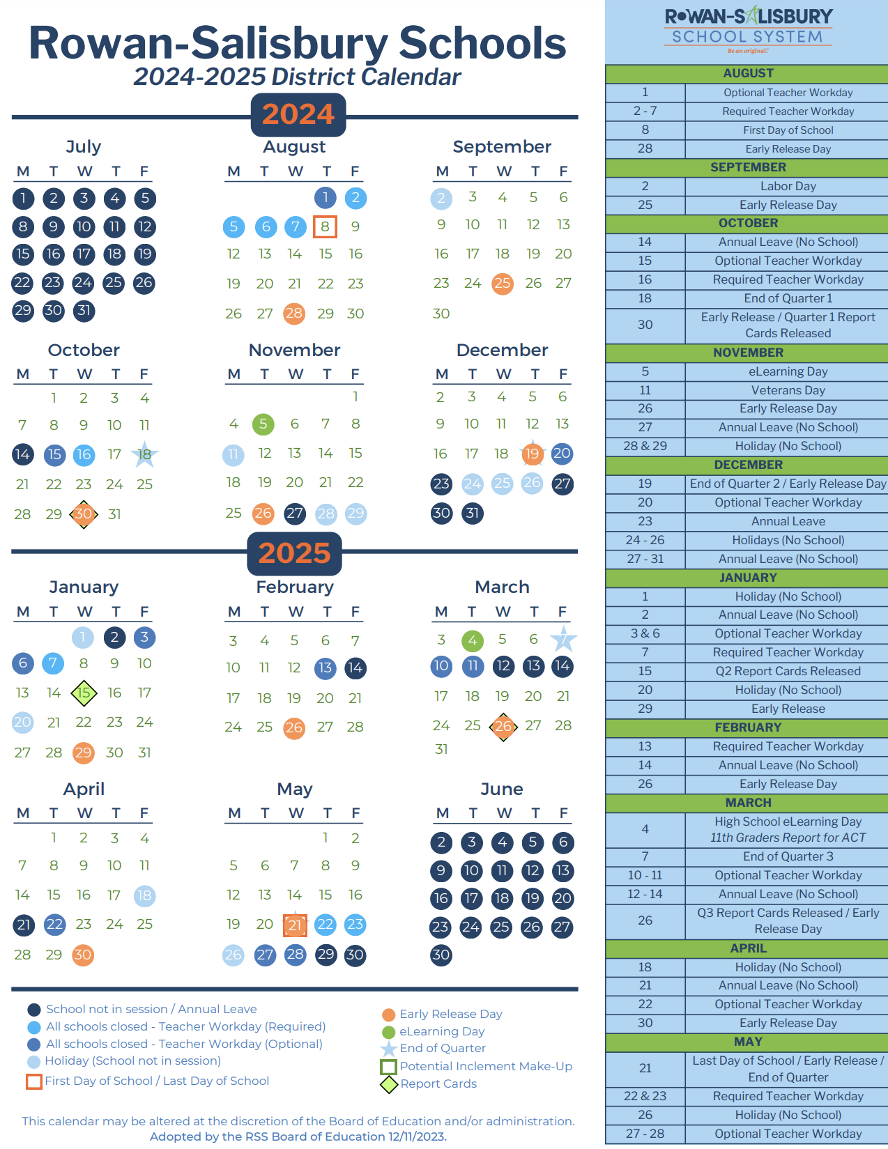 2024-2025 RSS Calendar