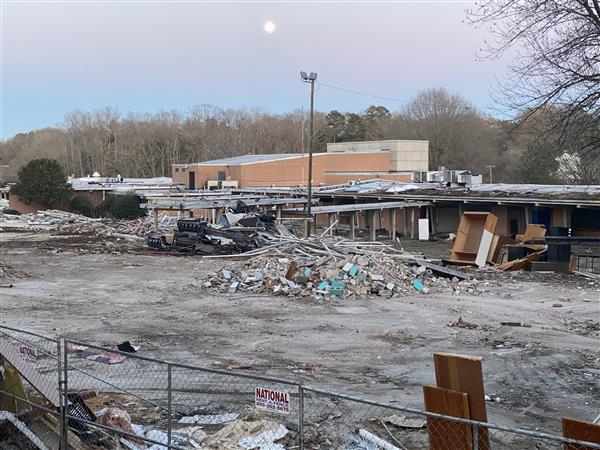 2.23.24  view of demo from Horizons driveway (back of school)