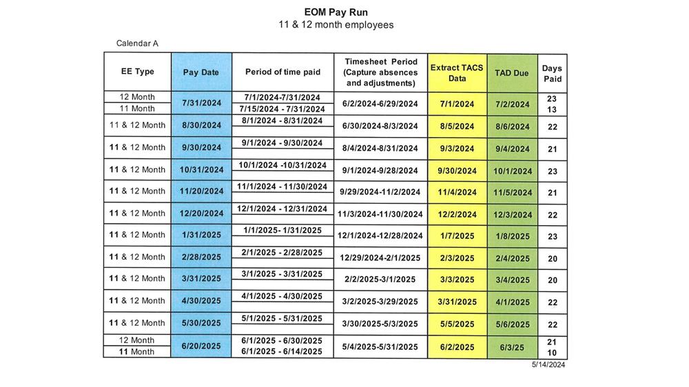 24-25 Payroll Calendar End of Month