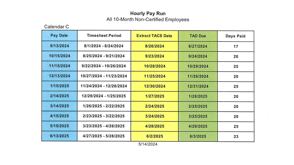 24-25 Payroll Calendar Hourly